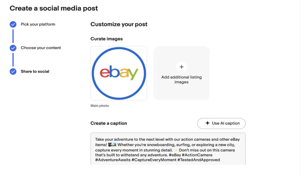 EBay Launches AI-powered Social Caption Generator