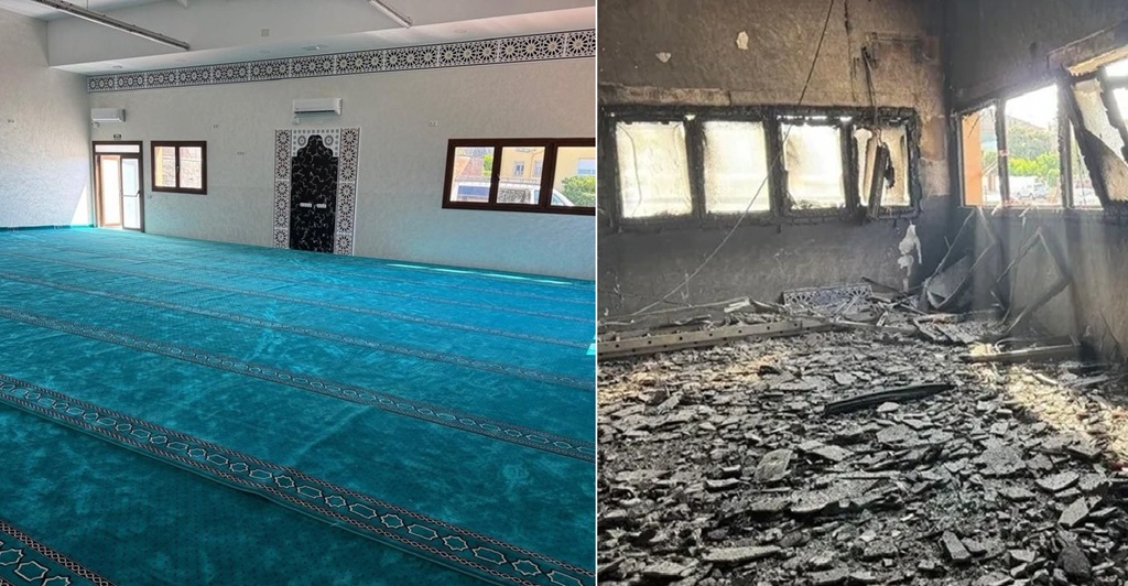 The Piera Mosque, Barcelona,on fire